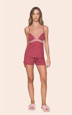 Short Doll Regata com Alça Regulável, Detalhe em Renda no Busto e Shorts Cherry Kiss