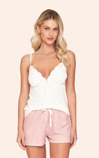Short Doll Feminino com Alça Regulável Poá com Bordado Lovely