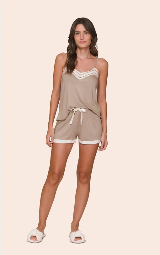 Short Doll Feminino Regata com Alça Regulável, Decote V com Detalhes e Shorts Pure Essence