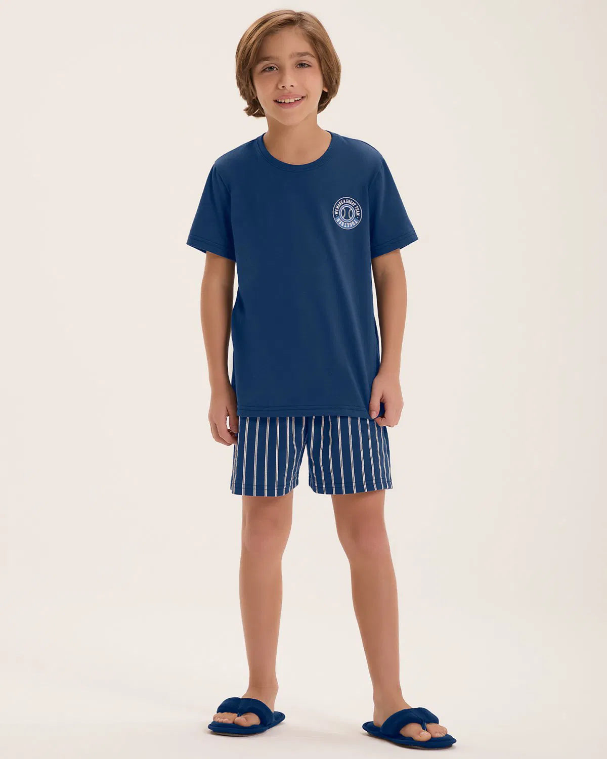 Pijama Masculino Infantil Manga Curta Com Bermuda