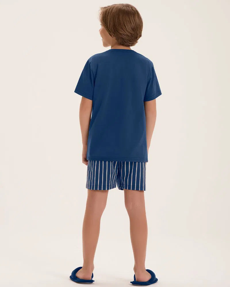 Pijama Masculino Infantil Manga Curta Com Bermuda