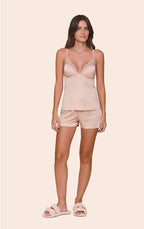 Short Doll Feminino Regata com Alça Regulável, Detalhes em Renda no Busto e Shorts Dreamy Aura