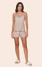 Short Doll Feminino All Print Regata com Alça Regulável, Decote V com Renda e Shorts Seren