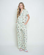 Pijama Feminino Verde de Botões Ursinho Turquesa