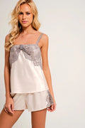 Short Doll Pijammá Laço Com  Renda Nude Creme