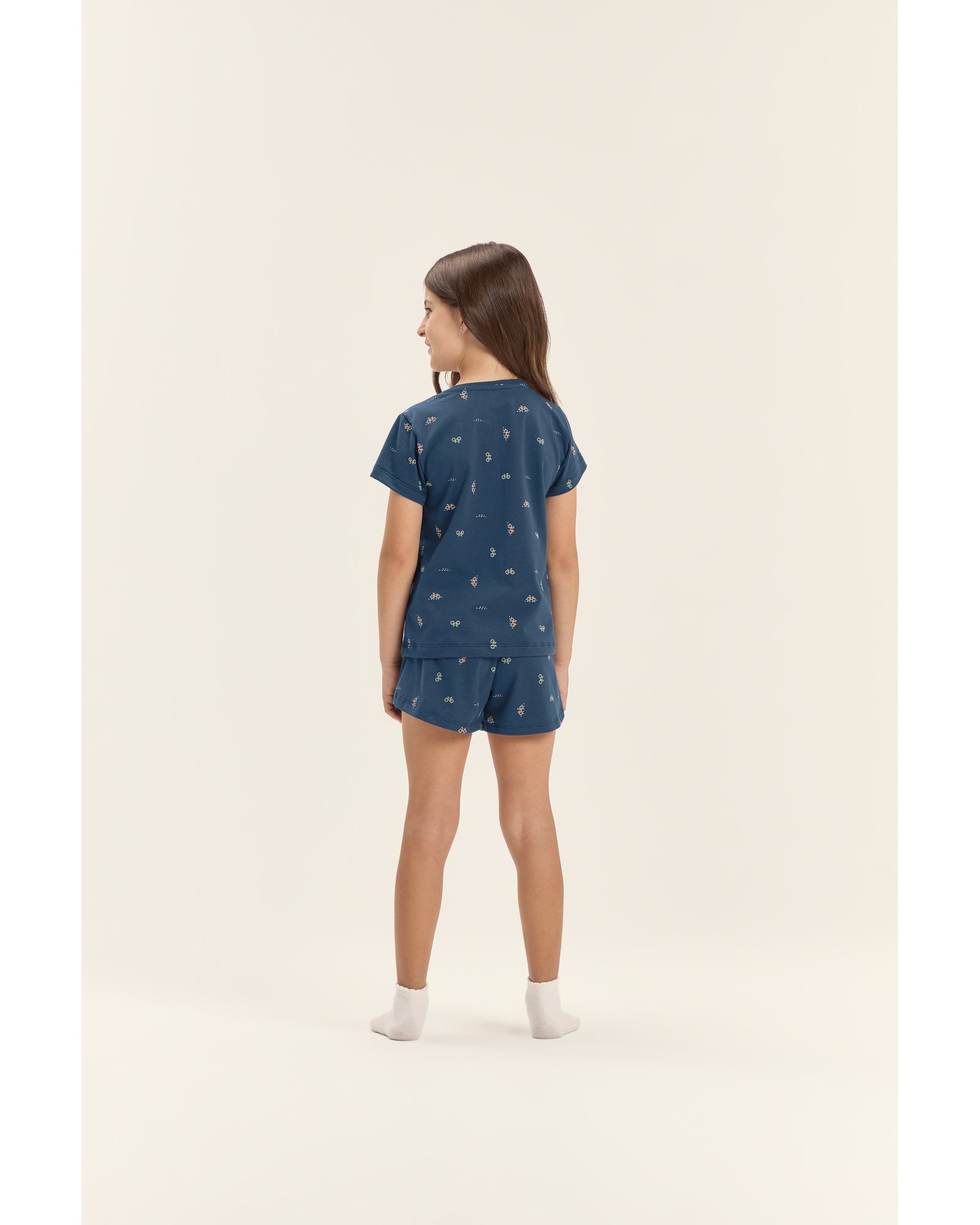 Pijama feminino infantil manga curta com shorts