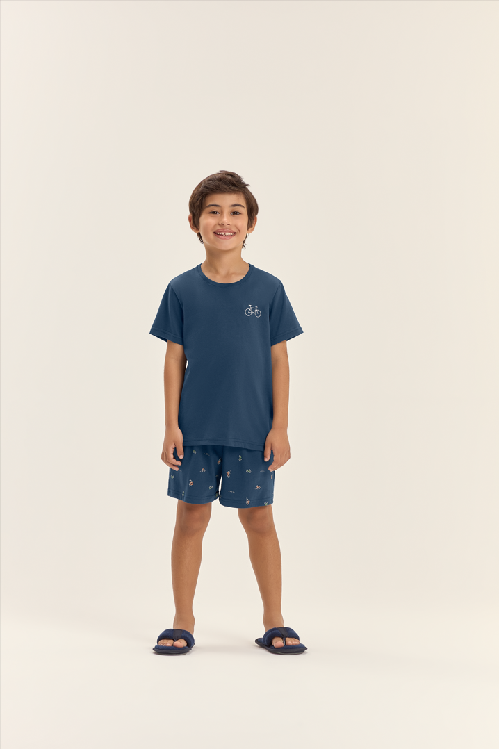 Pijama masculino infantil manga curta com bermuda