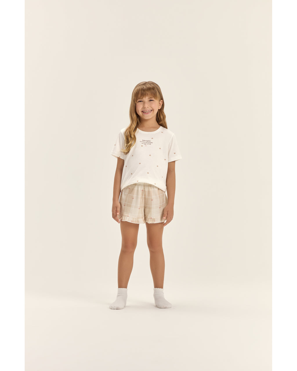 Pijama Feminino Infantil Cor Com Amor Manga Curta com Short