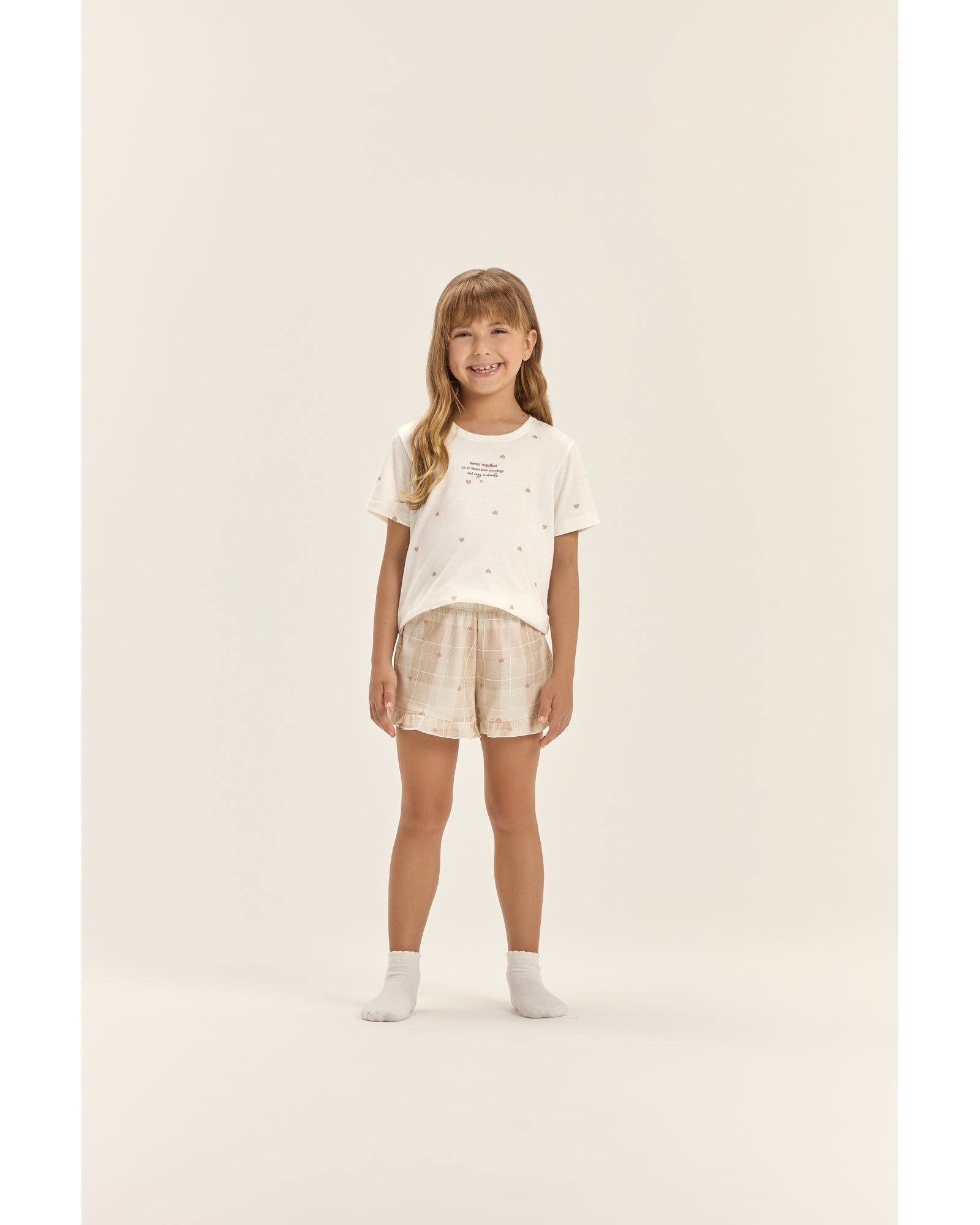 Pijama Feminino Infantil Cor Com Amor Manga Curta com Short