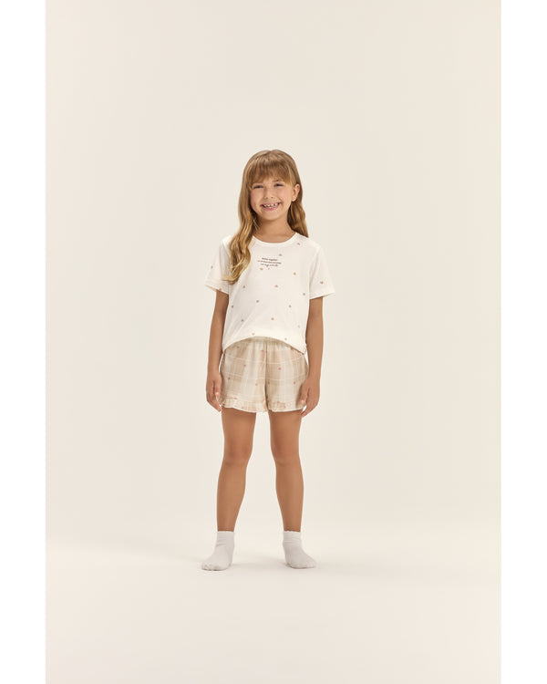 Pijama Feminino Infantil Cor Com Amor Manga Curta com Short