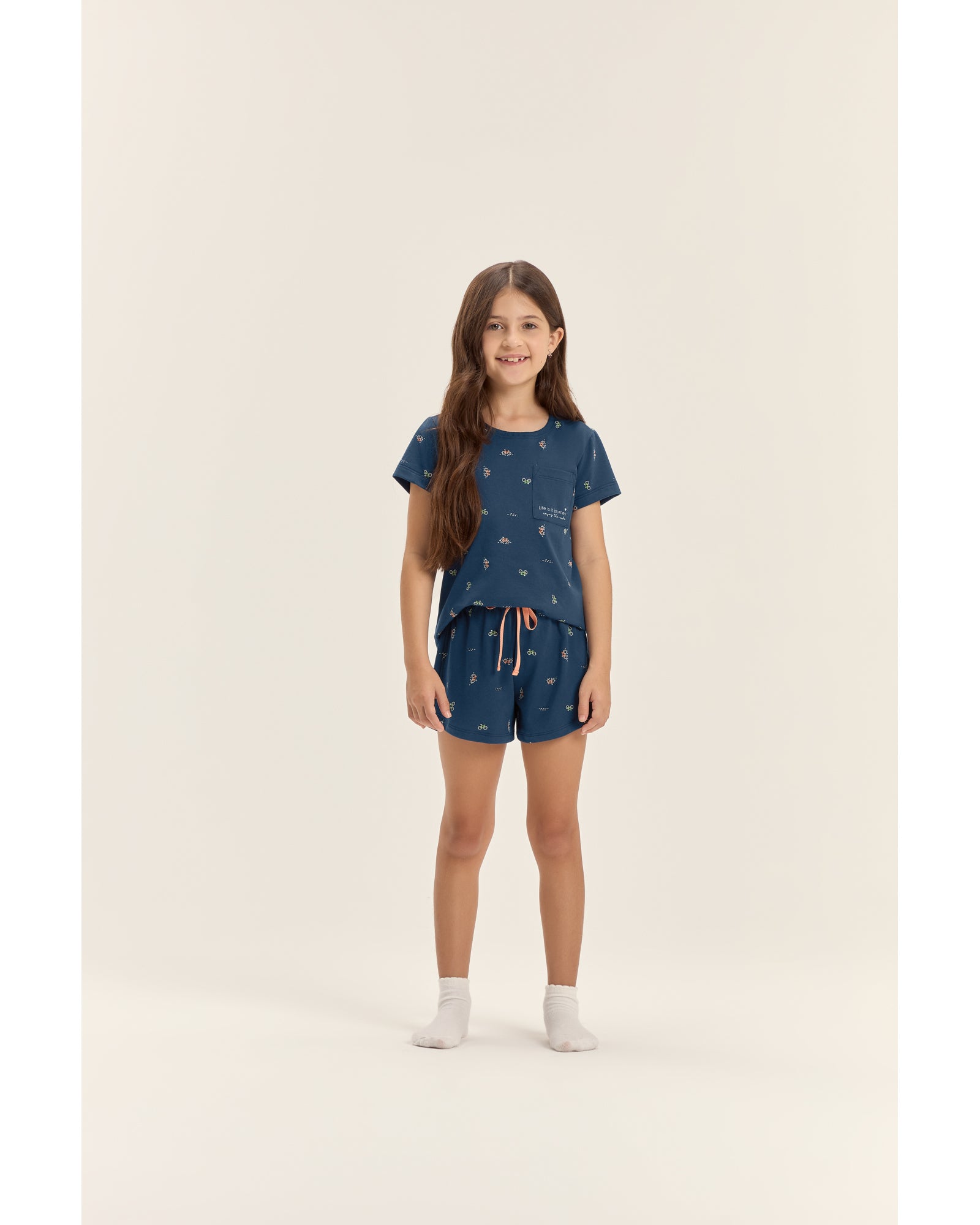 Pijama feminino infantil manga curta com shorts
