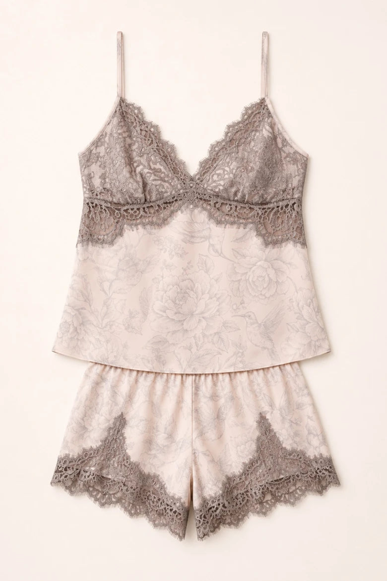 Short  Doll Cetim Pijammá Beija-Flor