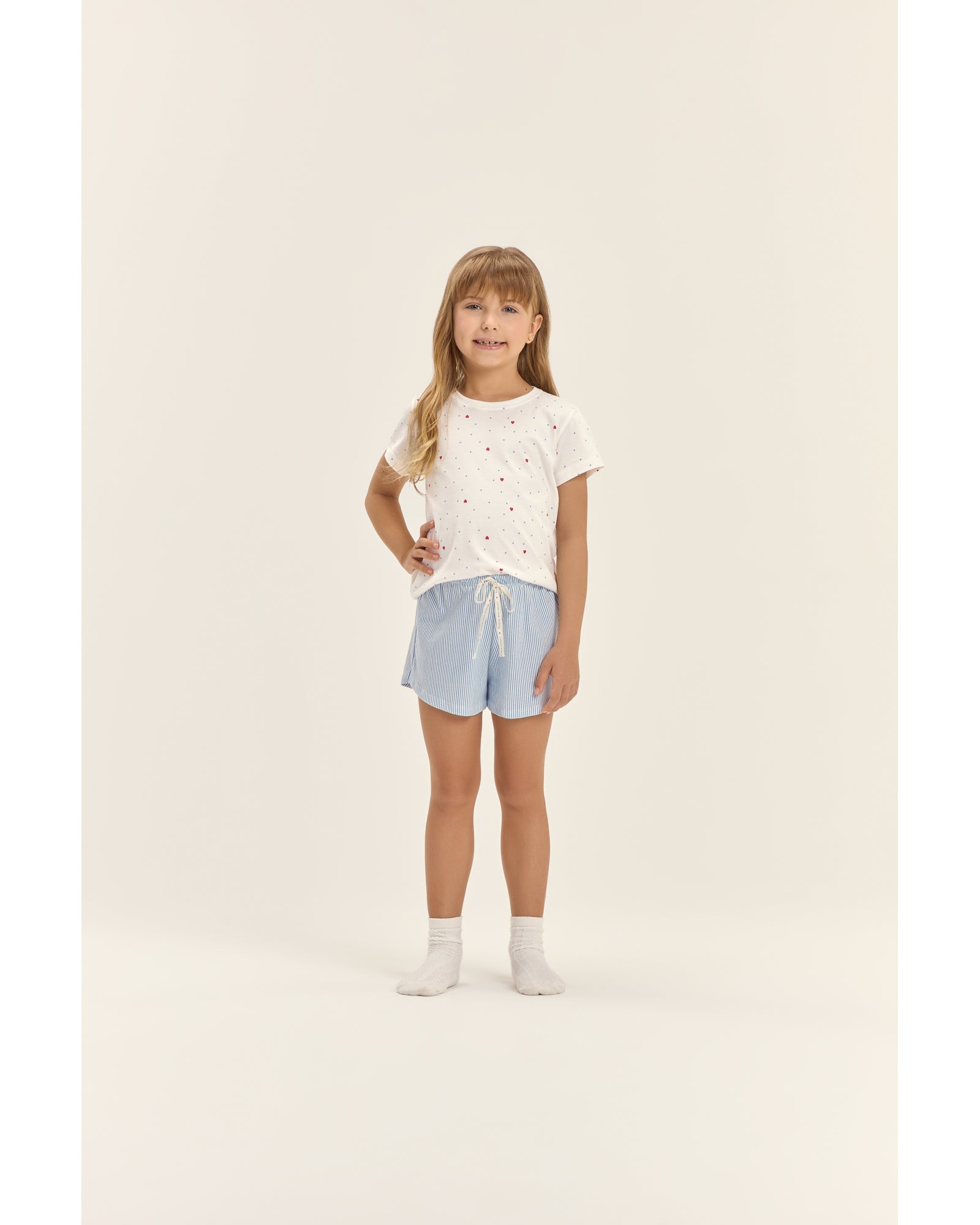 Pijama feminino infantil manga curta com shorts