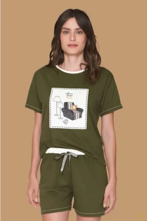 Pijama Curto Feminino Camiseta e Short Fave Moment