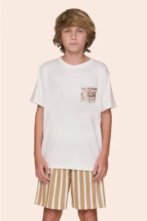 Pijama Curto Infantil Masculino Camiseta com Bolso e Shorts Listrado A Hidden Place