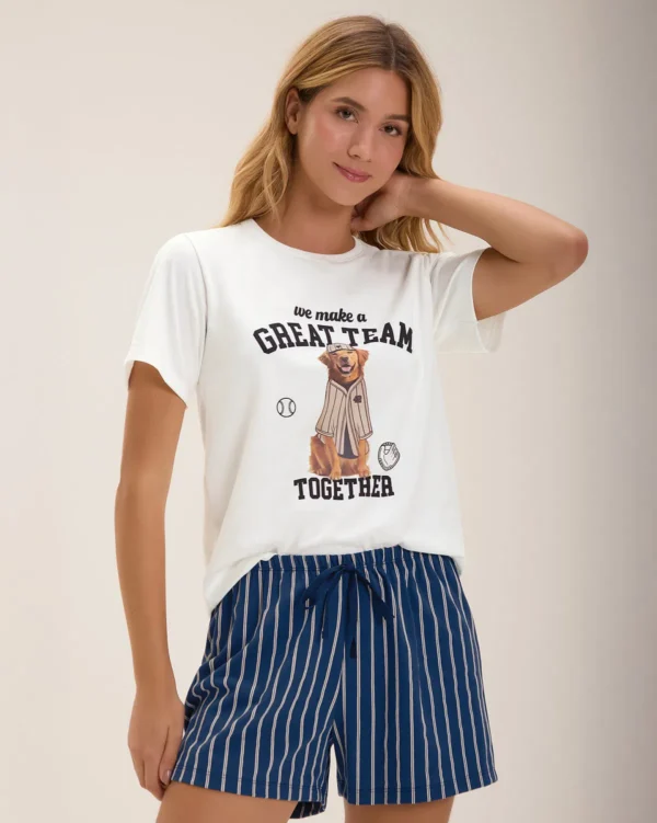 Pijama Feminino Manga Curta Com Shorts - Imagem 2