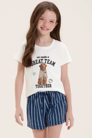 Pijama Infantil Feminino Manga Curta Com Shorts