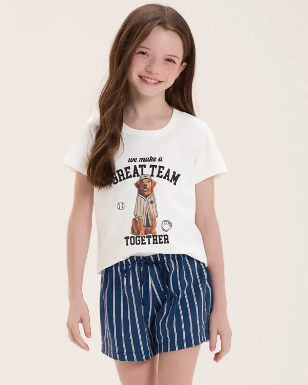 Pijama Infantil Feminino Manga Curta Com Shorts