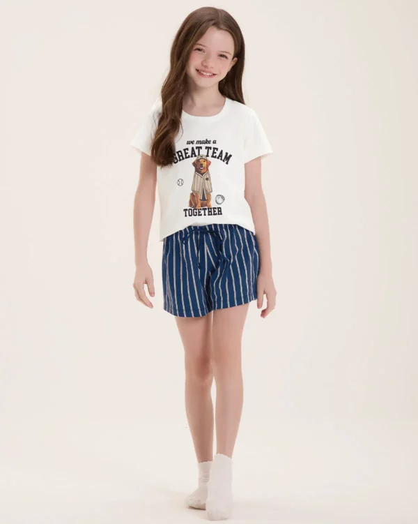 Pijama Infantil Feminino Manga Curta Com Shorts - Imagem 2