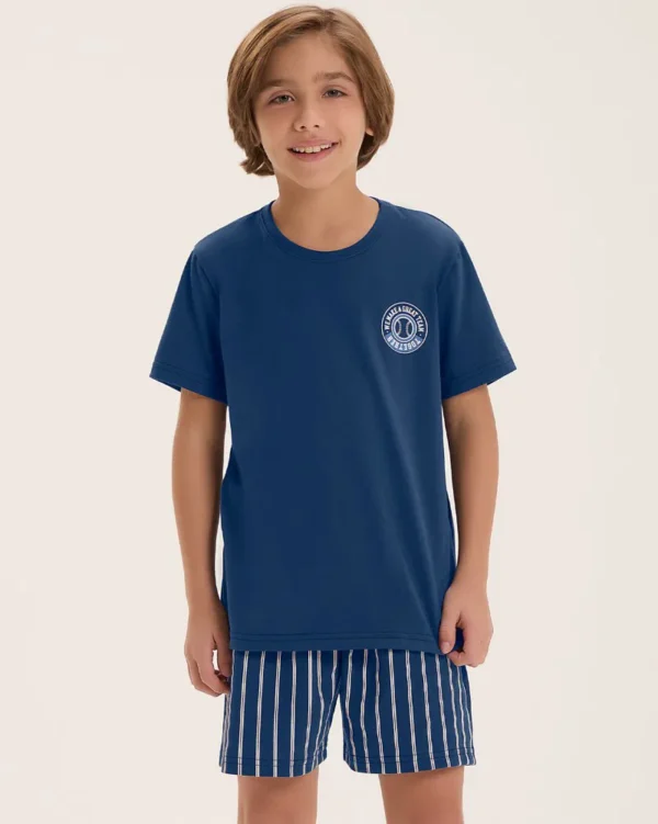 Pijama Masculino Infantil Manga Curta Com Bermuda