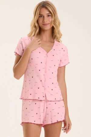 Pijama Feminino Manga Curta Americano Com Shorts