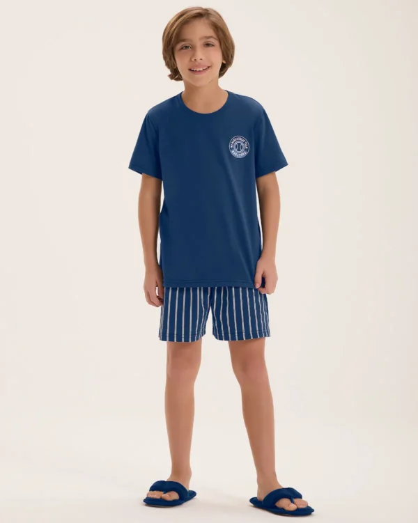 Pijama Masculino Infantil Manga Curta Com Bermuda - Imagem 2