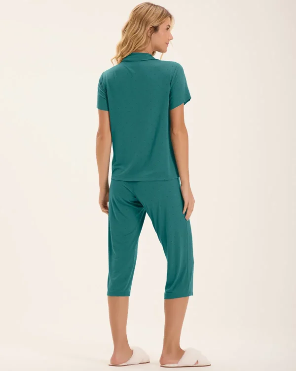 Pijama Feminino Manga Curta Americano Com Calça Capri - Imagem 3