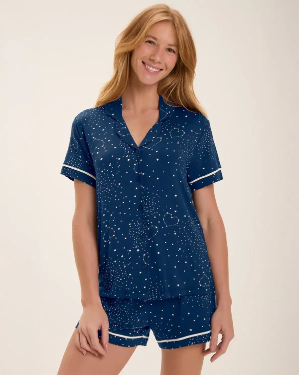 Pijama Feminino Manga Curta Americano Com Shorts - Imagem 2