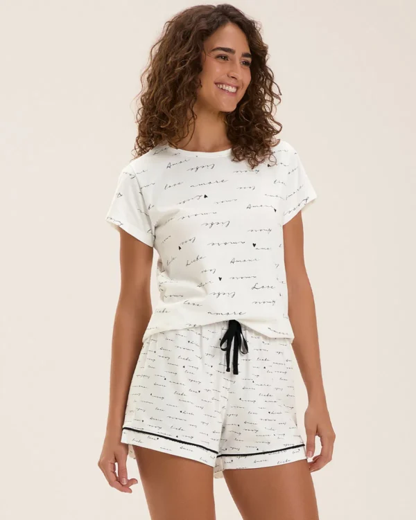 Pijama Feminino Manga Curta Com Shorts