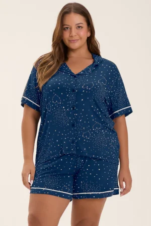 Pijama Feminino Manga Curta Americano Com Shorts Plus Size