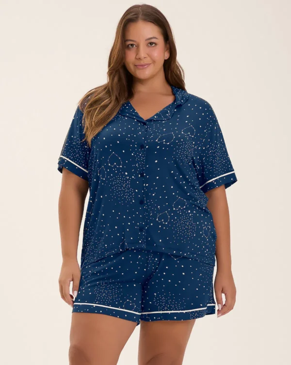Pijama Feminino Manga Curta Americano Com Shorts Plus Size