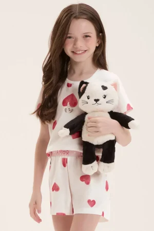 Pijama Infantil Feminino Manga Curta Com Shorts