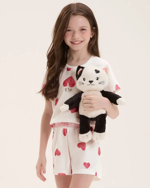 Pijama Infantil Feminino Manga Curta Com Shorts