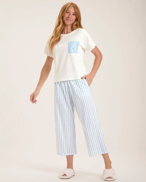 Pijama Feminino Manga Curta Com Calça Midi - Imagem 2