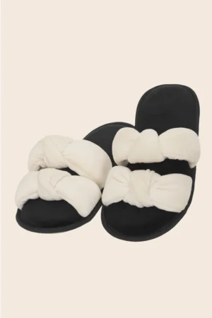 Pantufa Chinelo Slider com 2 Tiras Off White Nó Peluciado