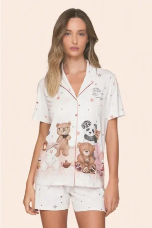 Pijama Aberto Feminino Camisa com Botões e Shorts A Hidden Place