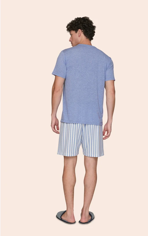 Pijama Curto Masculino Camiseta com Bolso e Shorts Listrado Best Time Ever - Imagem 2