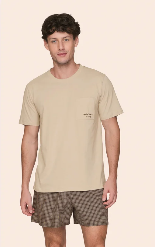 Pijama Curto Masculino Camiseta e Shorts Xadrez Dune