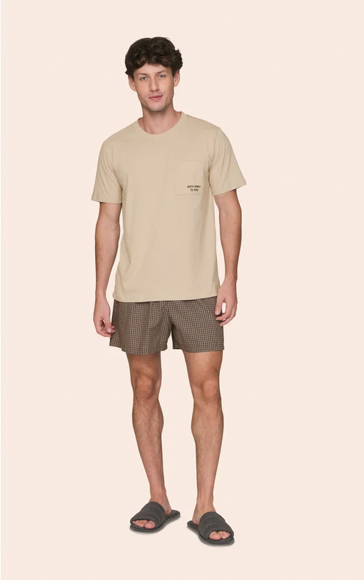 Pijama Curto Masculino Camiseta e Shorts Xadrez Dune - Imagem 3