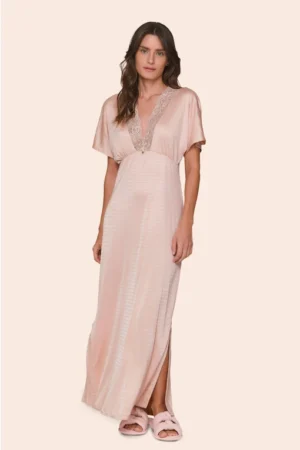 Camisola Kaftan Feminina Longa com Detalhes em Renda no Decote Dreamy Aura