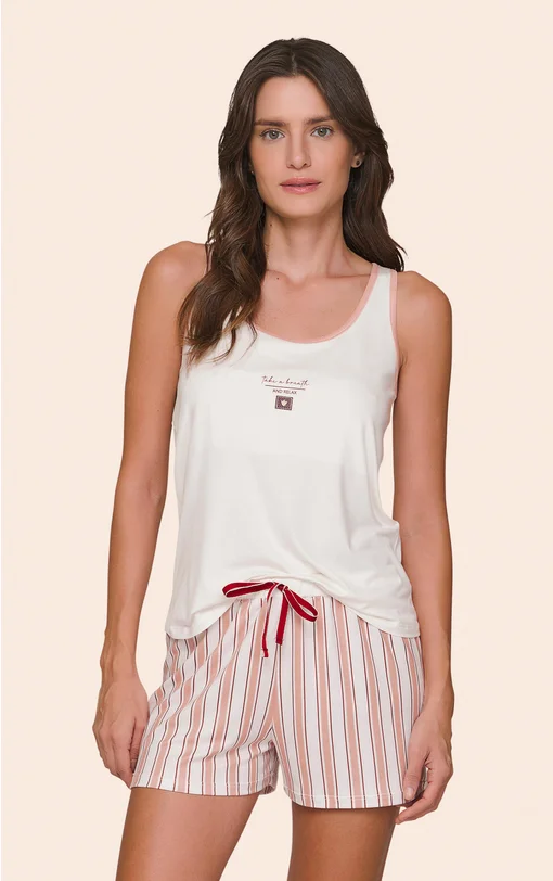 Pijama Feminino Regata e Short com Listras Get Relaxed