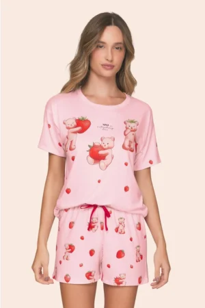 Pijama Curto Feminino Camiseta Manga Curta e Shorts Nina Always In Love