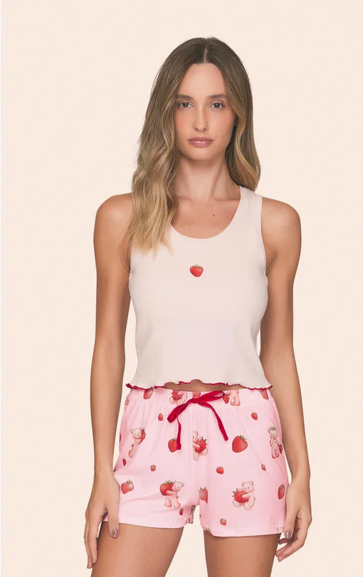 Pijama Especial Feminino Regata e Short Estampado Nina Always In Love