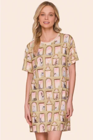 Camisola Feminina All Print Manga Curta Sweet Cats