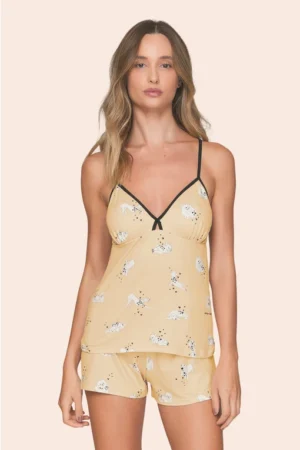 Short Doll Feminino Regata com Alça Regulável, Detalhe no Busto e Shorts Always Lovely