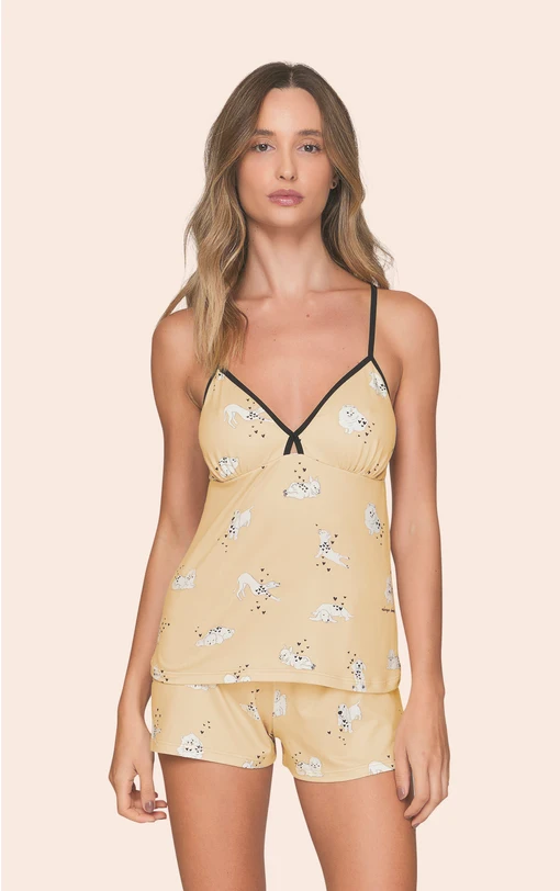 Short Doll Feminino Regata com Alça Regulável, Detalhe no Busto e Shorts Always Lovely