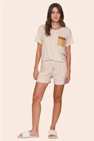 Pijama Curto Feminino All Print Camiseta com Bolso Personalizado e Shorts Shali