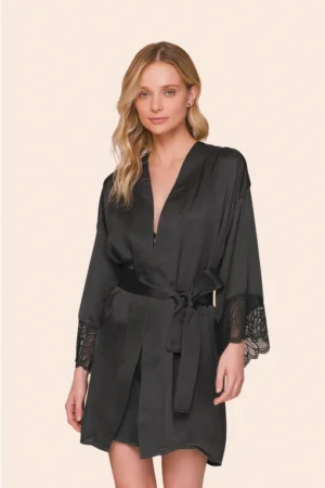 Chambre Feminino Curto com Amarração e Detalhes em Renda nas Mangas Dark Passion