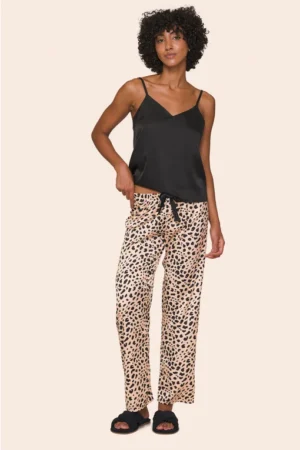 Pijama Feminino em Satinê Regata com Alça Regulável e Calça Reta Estampada Fancy Style