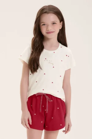 Pijama Infantil Feminino Manga Curta Com Shorts